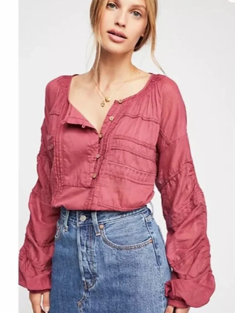 Free People Button-Front Boho Blouse